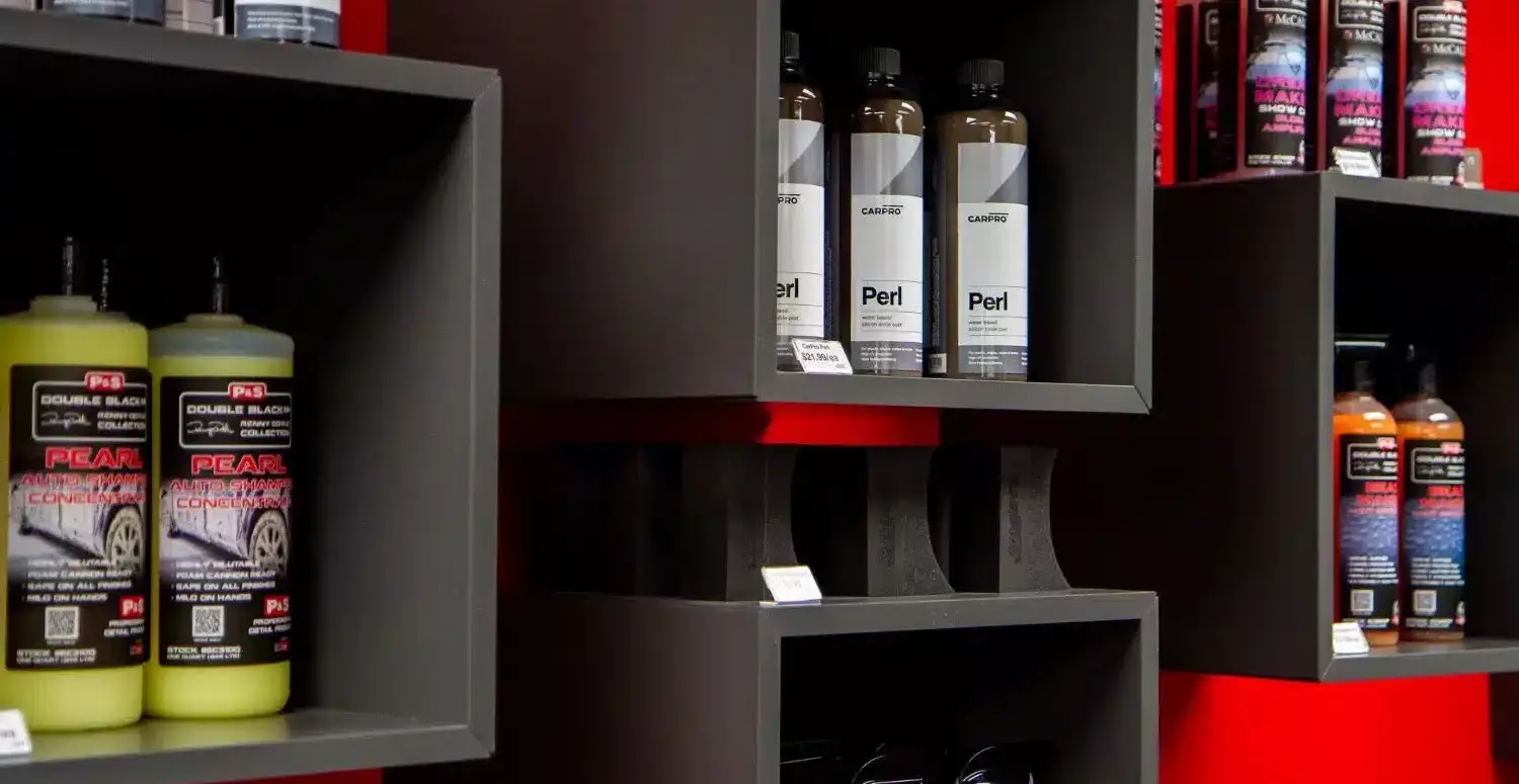 Organized Car Detailing Products on Shelf